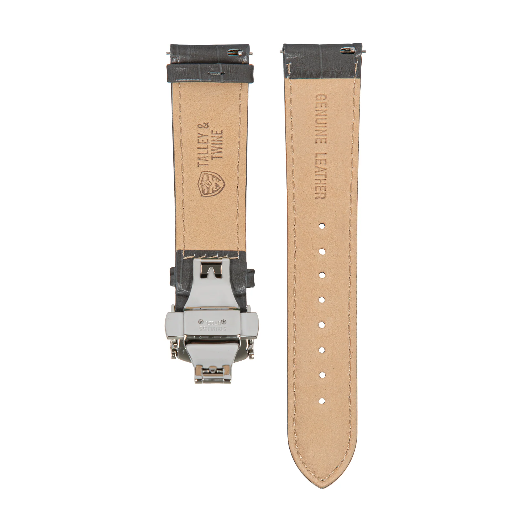 Grey Calfskin Leather Watch Band w/ Silver Accent - Image 2