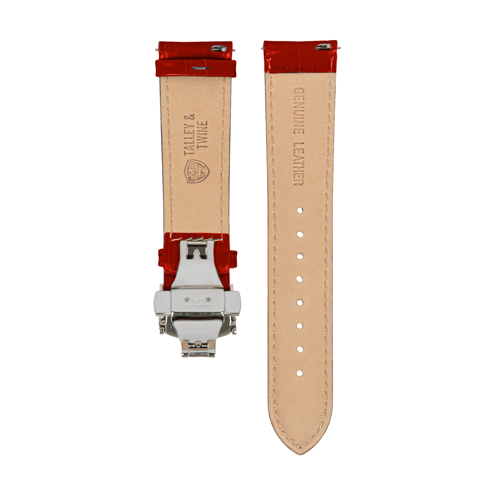 Red Calfskin Leather Band w/ Silver Accent - Image 2