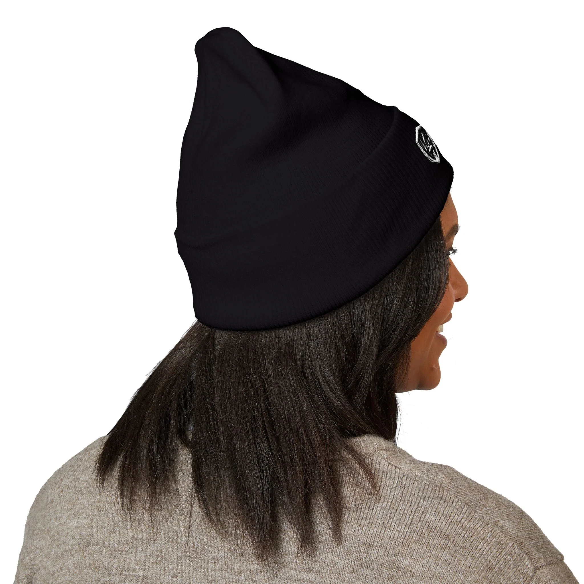 Talley & Twine Embroidered Cuffed Beanie — Classic Black Knit Hat - Image 10