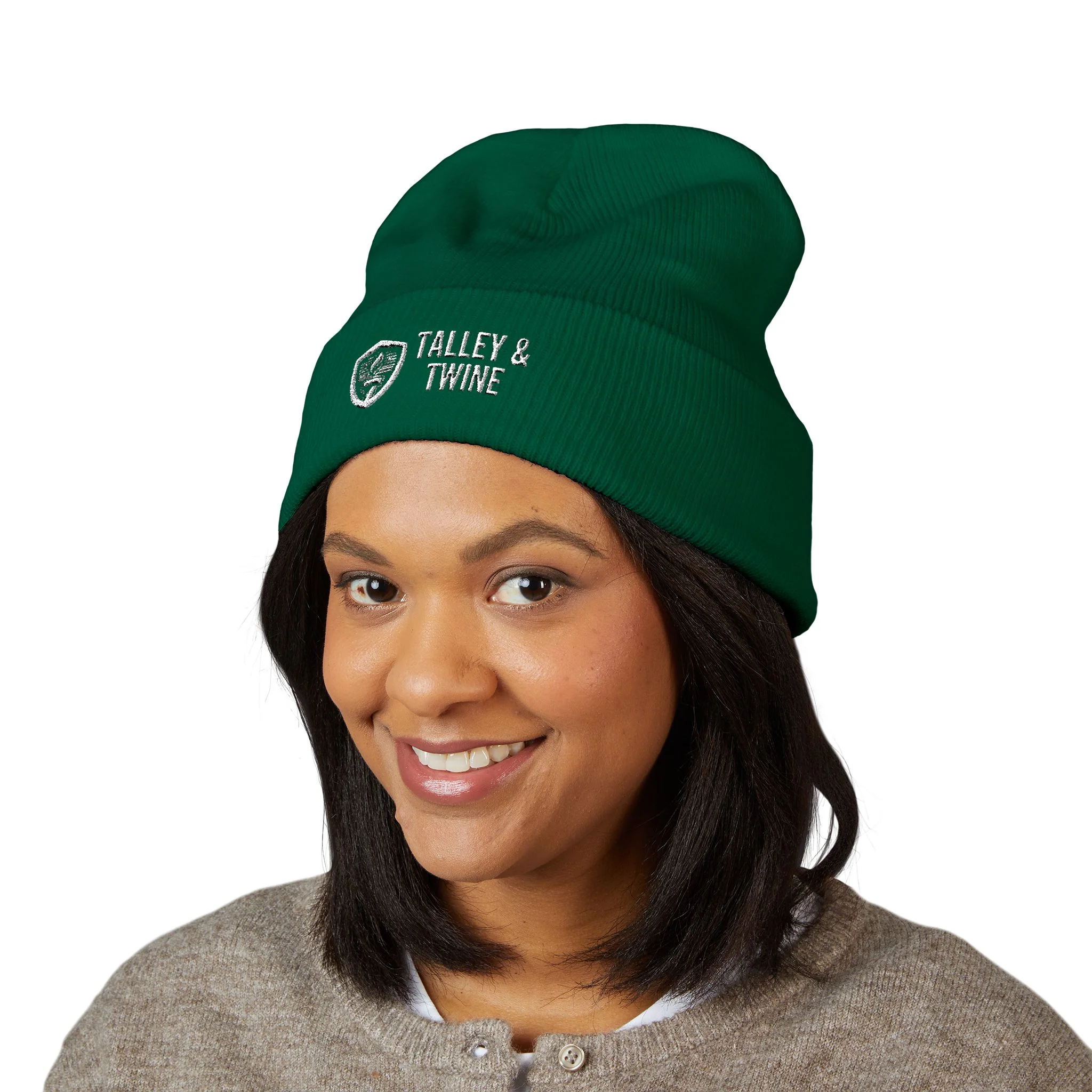 Talley & Twine Embroidered Cuffed Beanie — Classic Black Knit Hat - Image 12