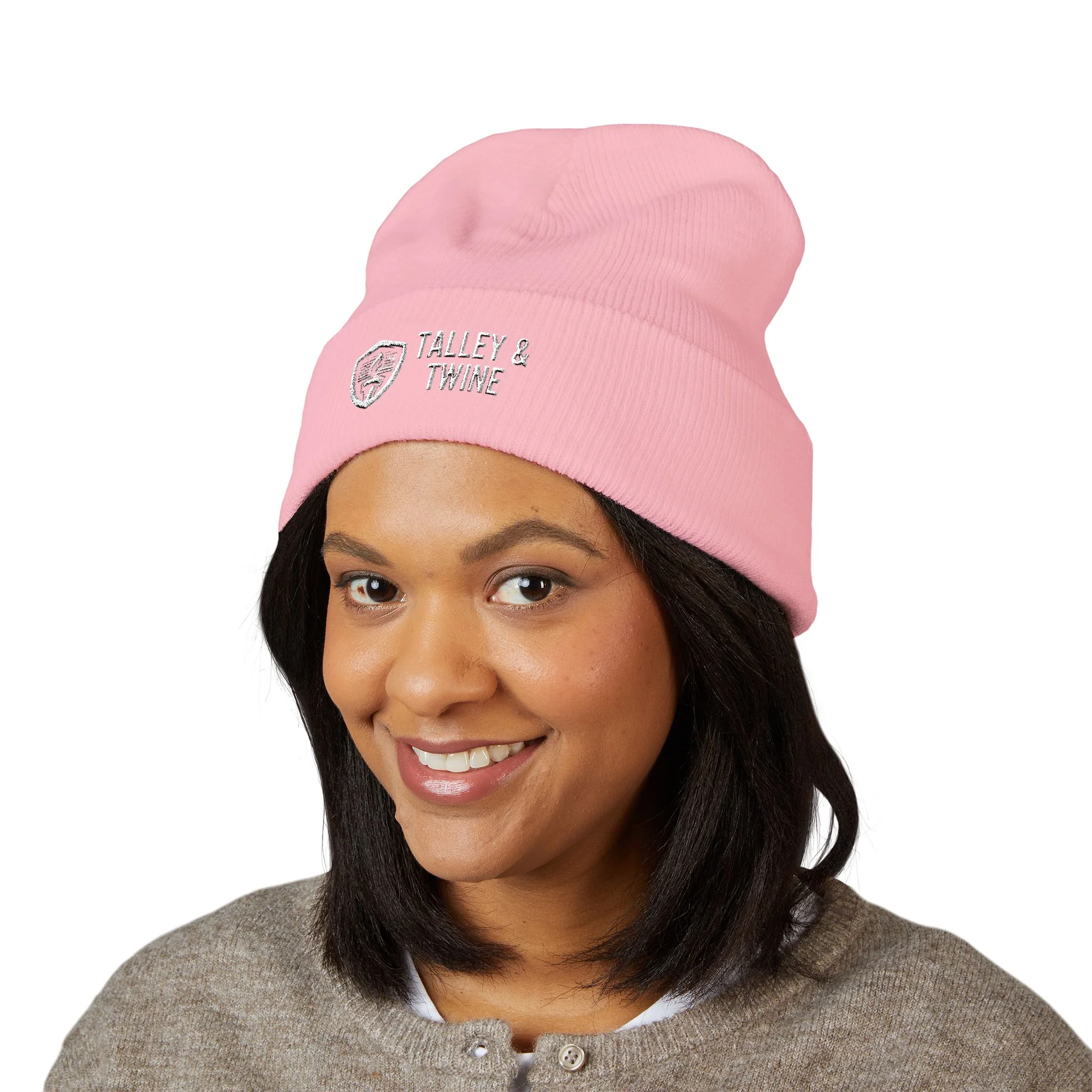 Talley & Twine Embroidered Cuffed Beanie — Classic Black Knit Hat - Image 18