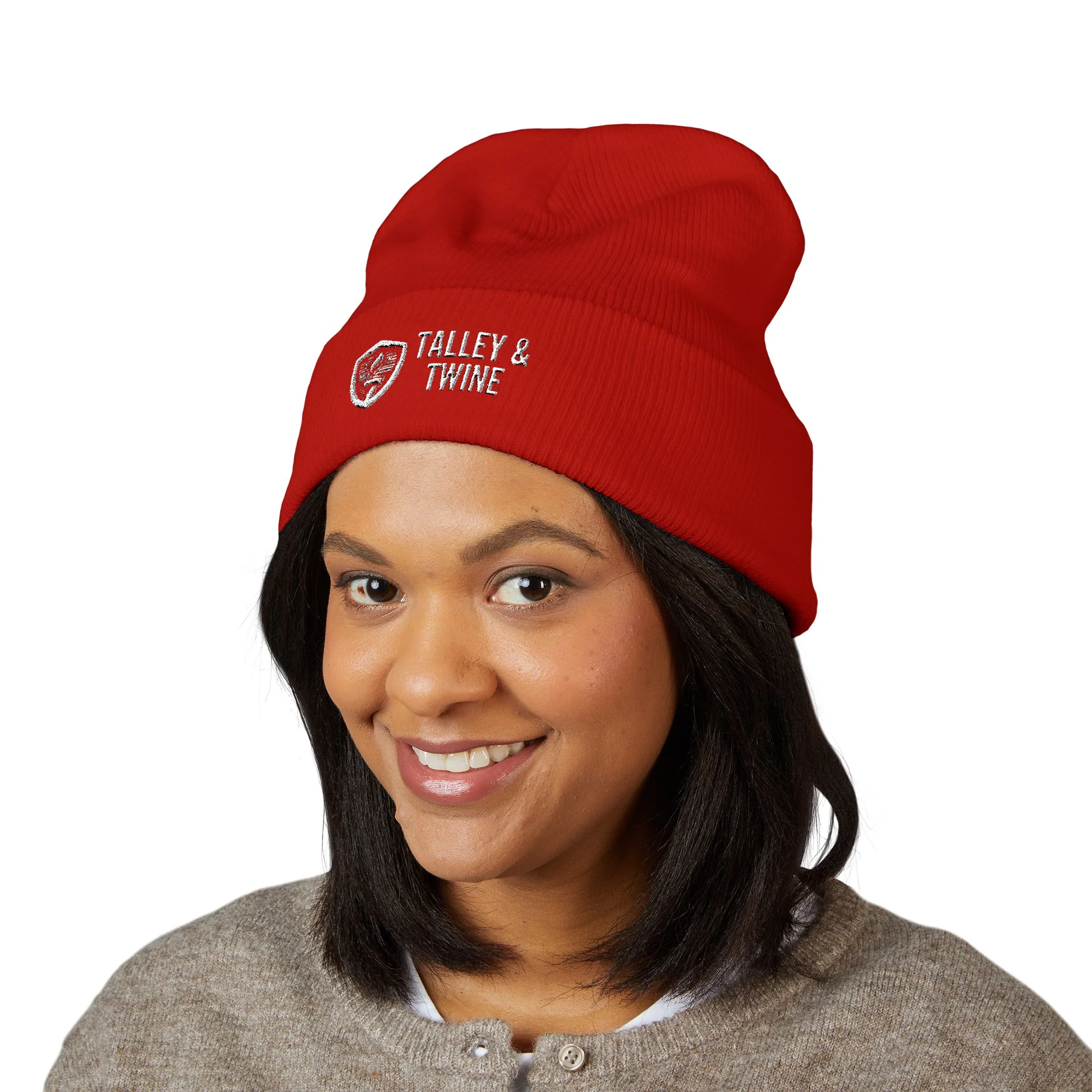 Talley & Twine Embroidered Cuffed Beanie — Classic Black Knit Hat - Image 21