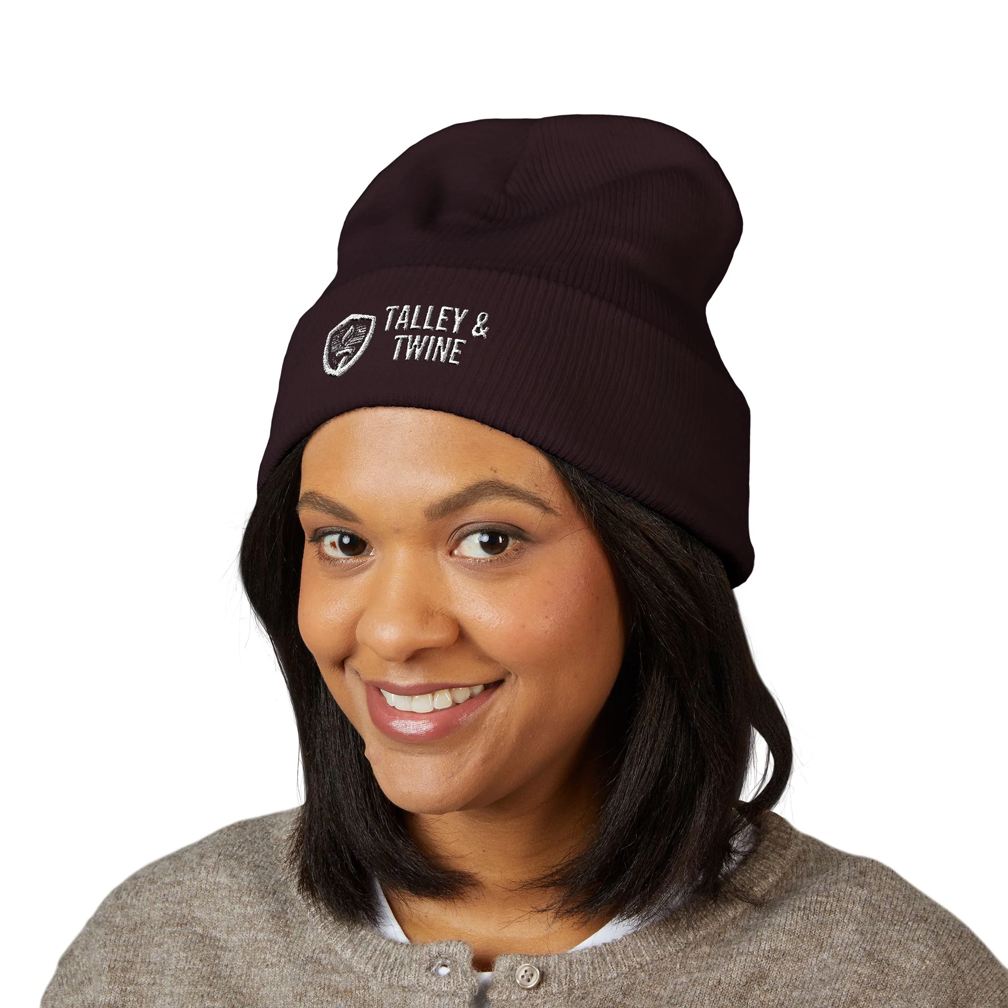Talley & Twine Embroidered Cuffed Beanie — Classic Black Knit Hat - Image 24