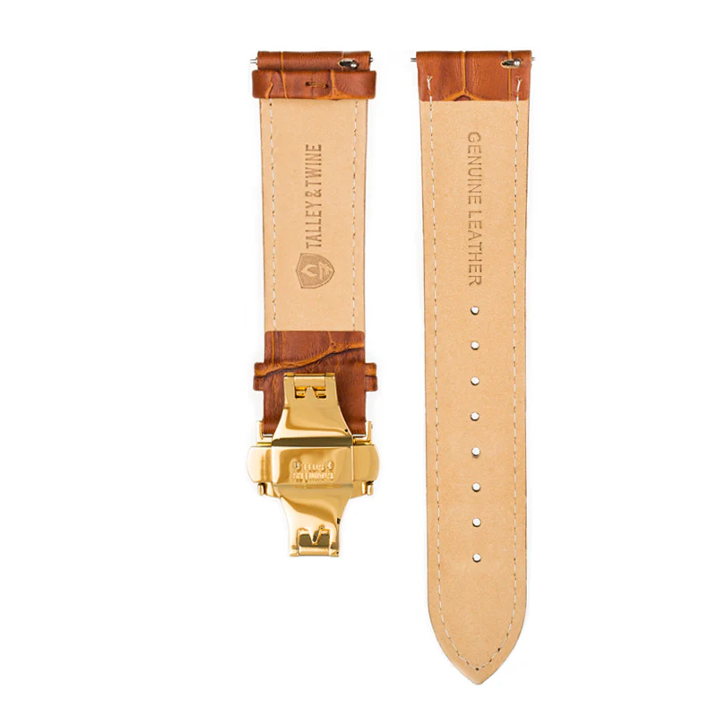 Tan Calfskin Leather Watch Band w/ Gold Accent - Image 2