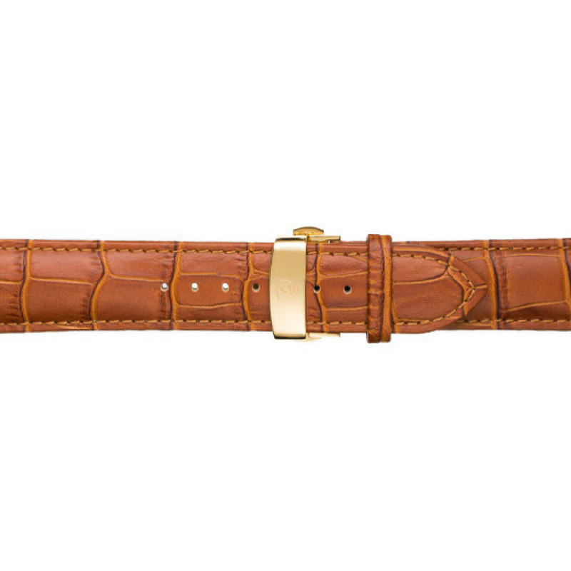 Tan Calfskin Leather Watch Band w/ Gold Accent - Image 3